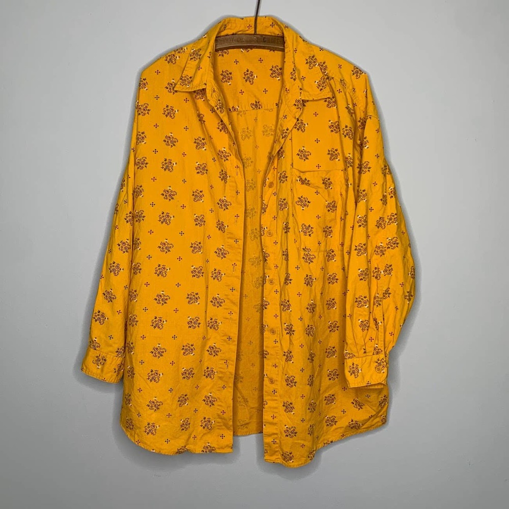 Vintage Goldenrod Floral Button Down Shirt Oversized Cotton Retro